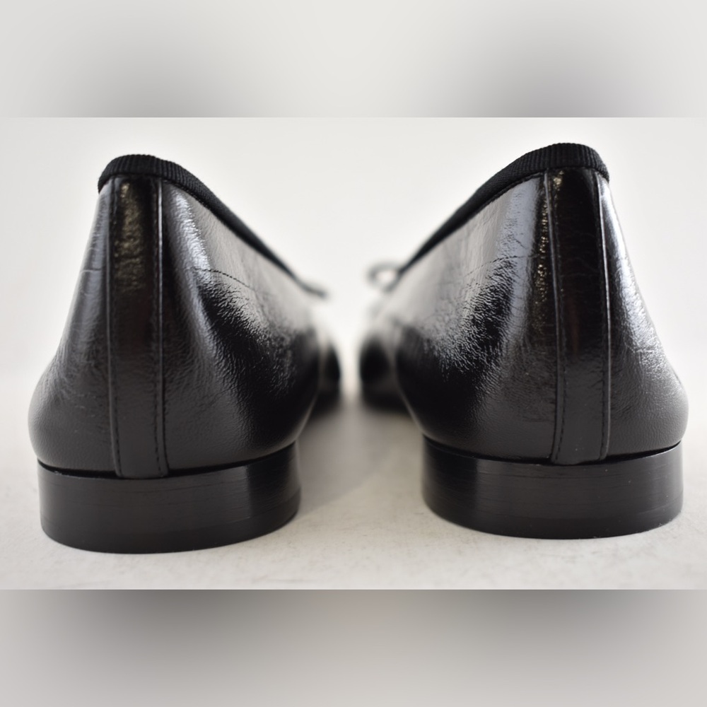 Chanel 26S Black White Crumpled Shiny Lambskin CC Bow Ballet Ballerina Flat 39 - Picture 15 of 16